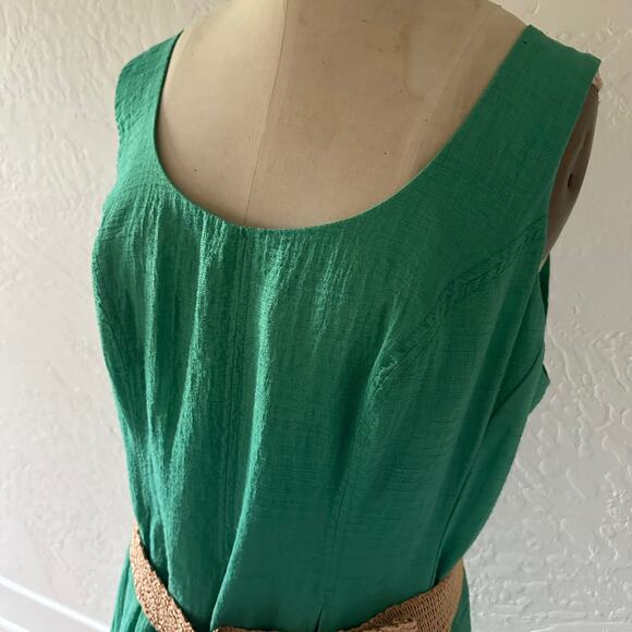 NINE WEST | Fit and Flare Dress Kelly Green with Belted Waist Size 16 Sleeveless - Picture 9 of 11